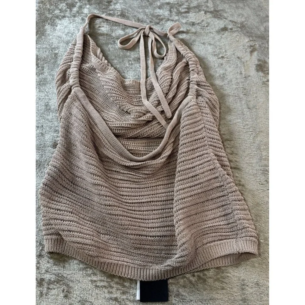 Guess Halter Top Womens Size L Champagne Color SL Rhea Cowl Neck Milk Tea - Picture 10 of 16